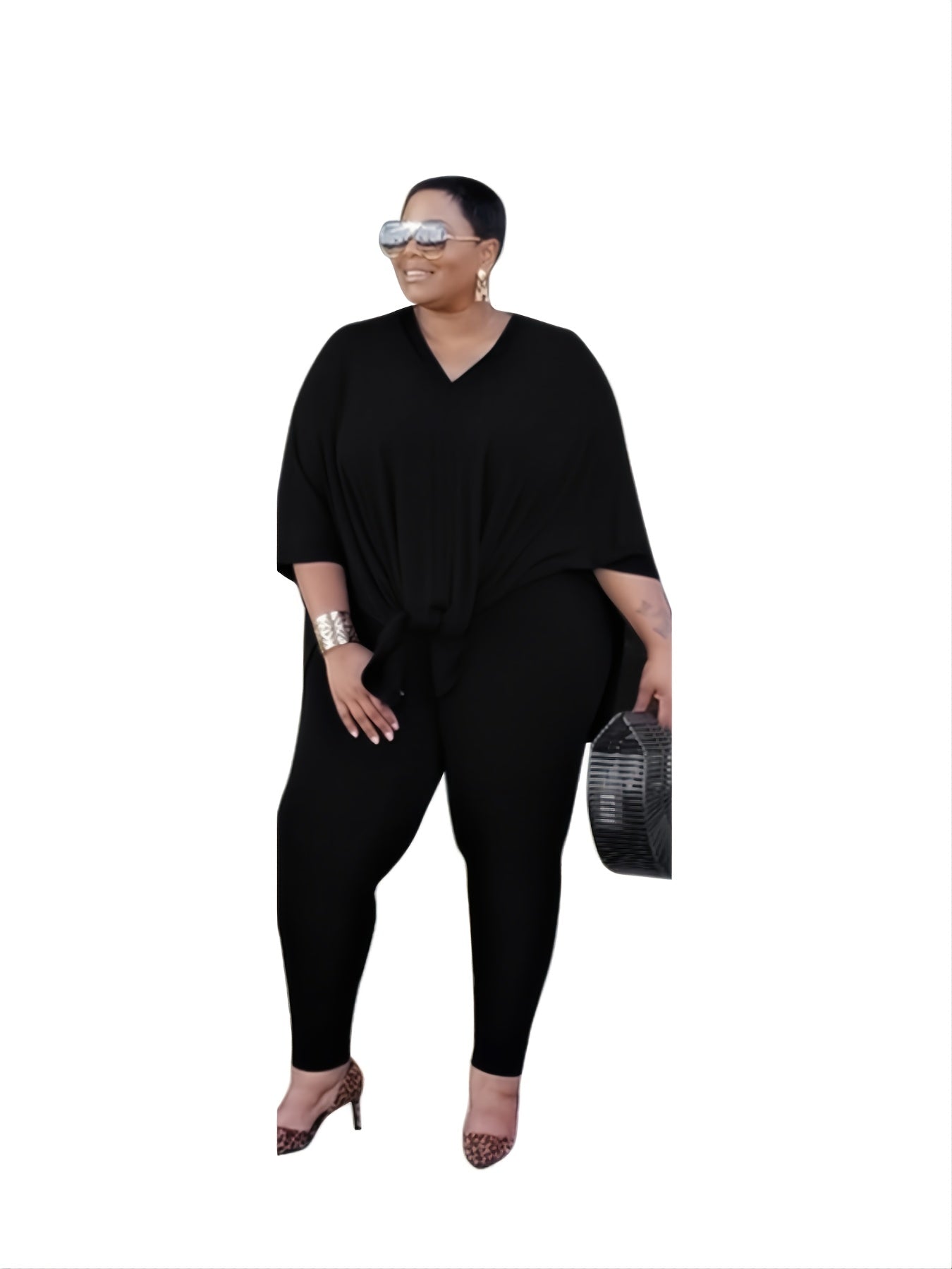 Solid Longline Tee & High Waist Legging Set Plus Size