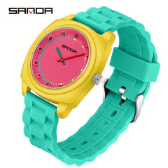 SANDA Unisex Quartz Watch Yellow/Pink Straps Date Display & Stopwatch
