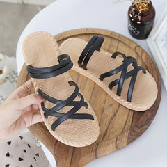 Women's Cross Strap Flat Slides Open Toe Espadrille Beach Sandals