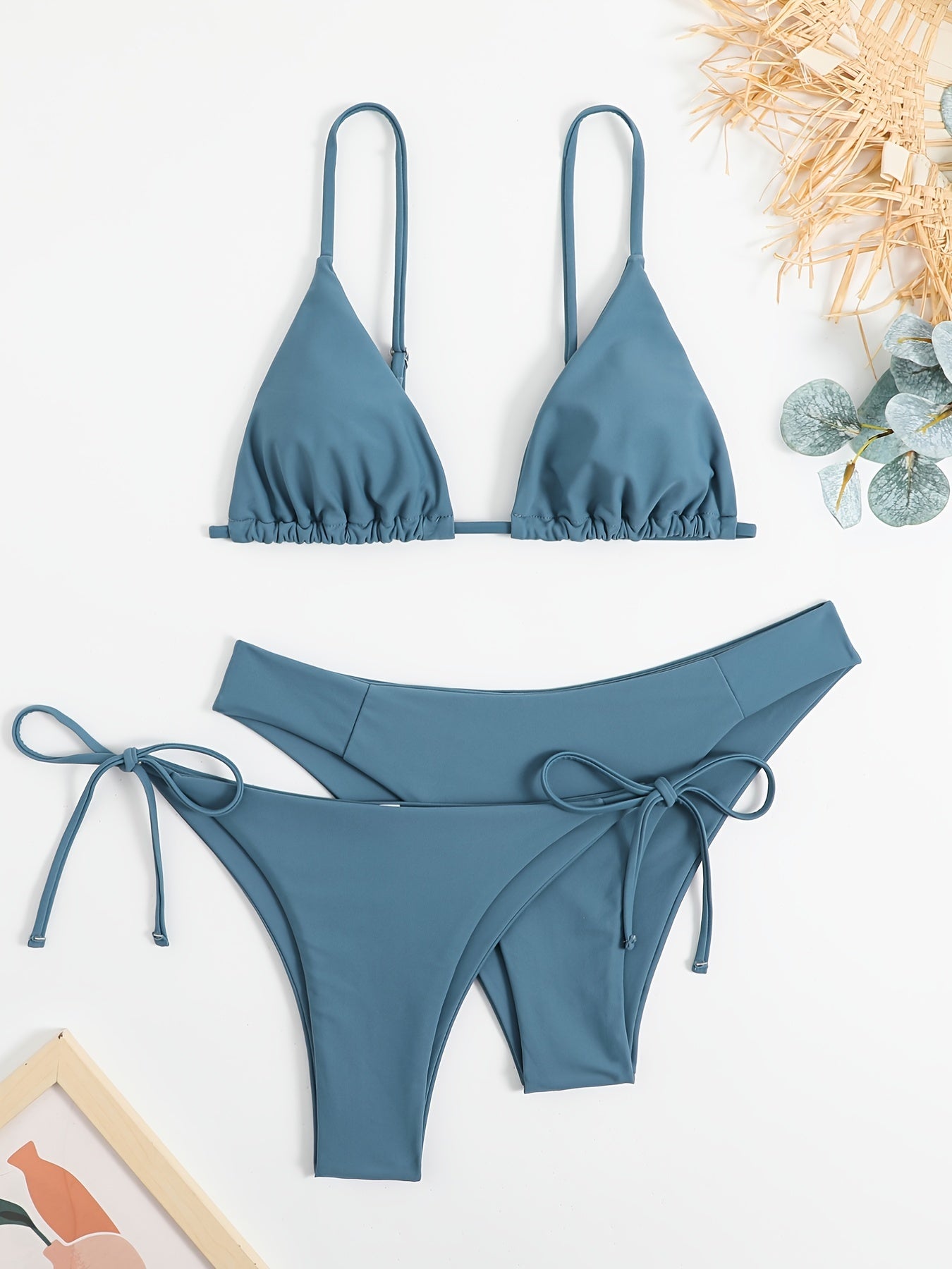 2 Style High Cut Solid Two Piece Swimsuit Women's Swimwear