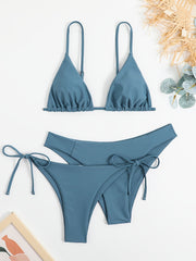 2 Style High Cut Solid Two Piece Swimsuit Women's Swimwear