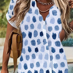 Casual Blouse Women's Plus Random Print Button Up