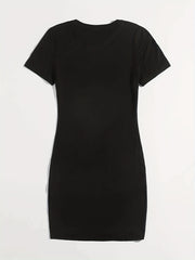 E Print Tee Dress Short Sleeve Crew Neck Casual Dress
