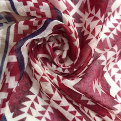 Red Geometric Print Voile Scarf Vintage Thin Classic Windproof Wraps