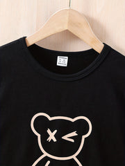 Boys Bear Graphic Casual Outfit T-shirt & Shorts Kids Summer Clothes Sets