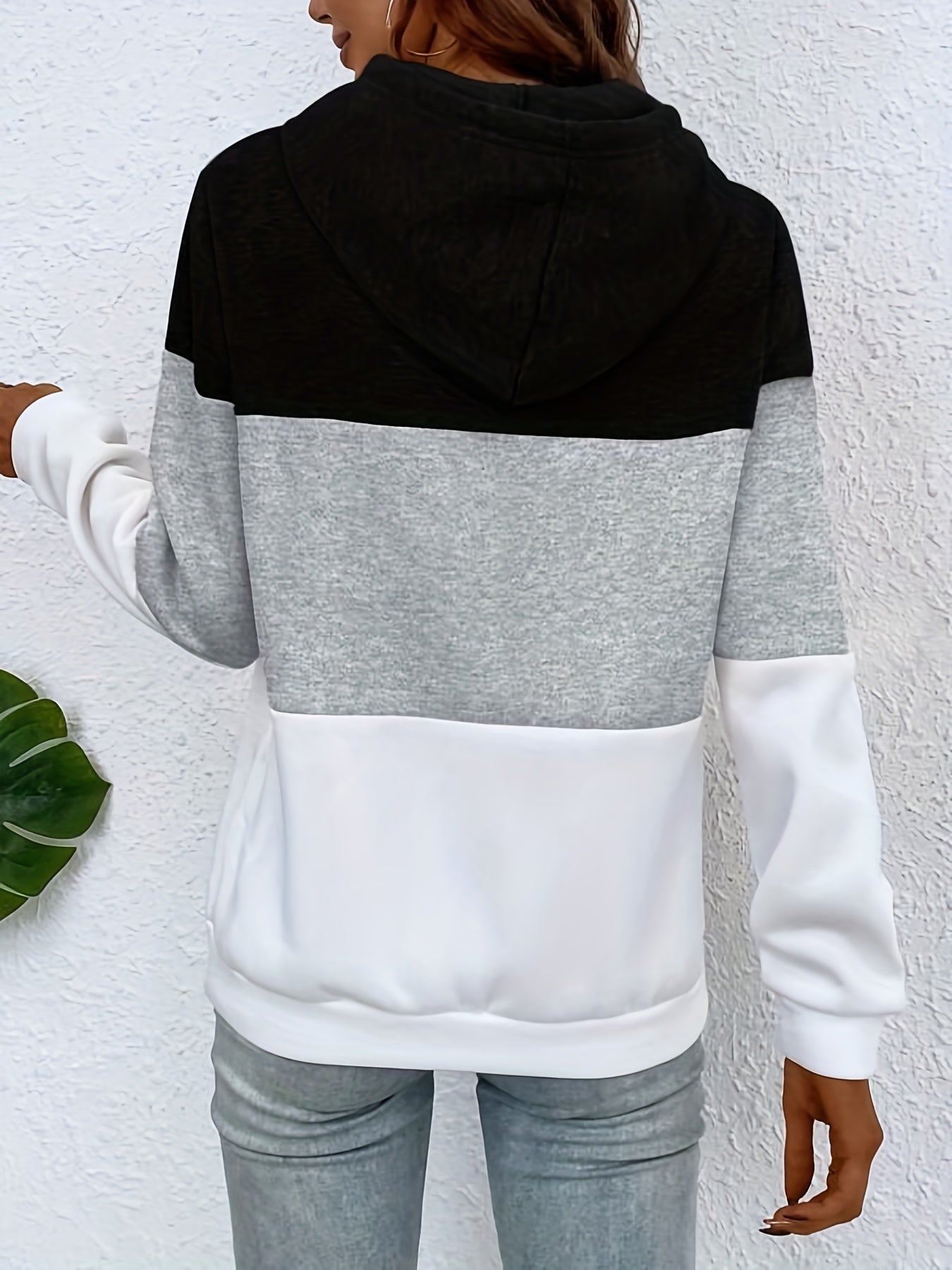 Drawstring Block Hoodies Casual Long Sleeve Sweatshirt