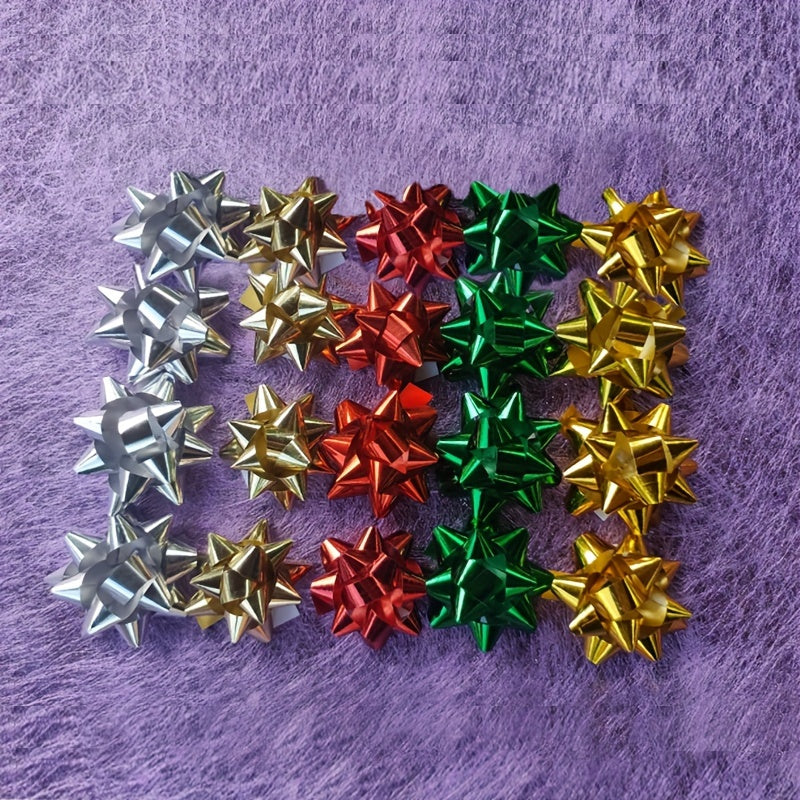 120pcs Christmas Gift Packaging Bows 6 Comb. Star Colored Ribbon Wedding