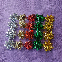 120pcs Christmas Gift Packaging Bows 6 Comb. Star Colored Ribbon Wedding