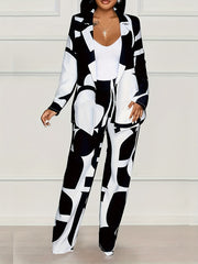 Women's Plus Geo Print Long Sleeve Coat & Pants Set