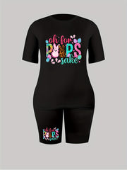Women's Plus Easter Graphic Tee & Biker Shorts Set