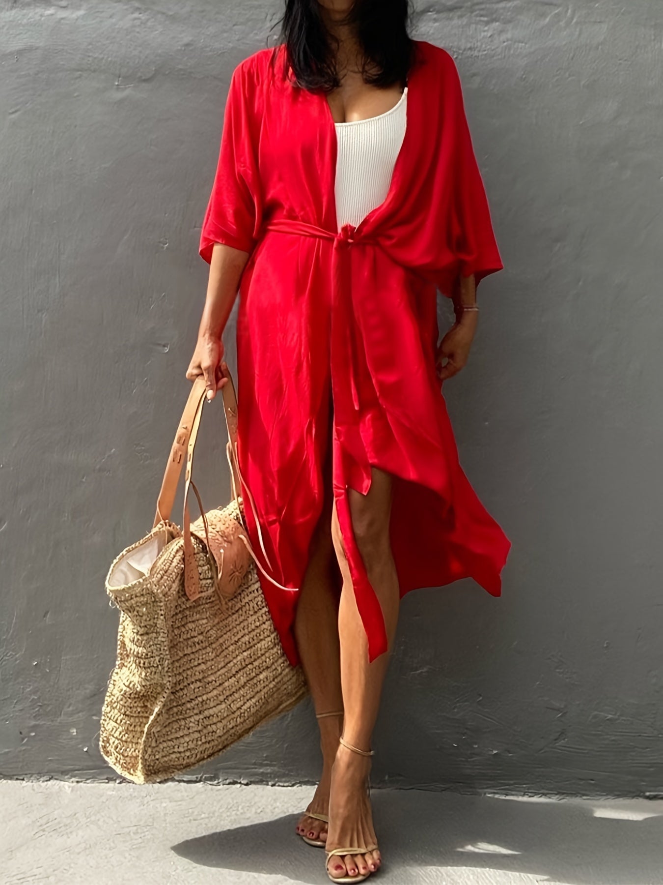 V Neck Long Sleeve Cover Up Shirt Loose Fit Casual Beachwear