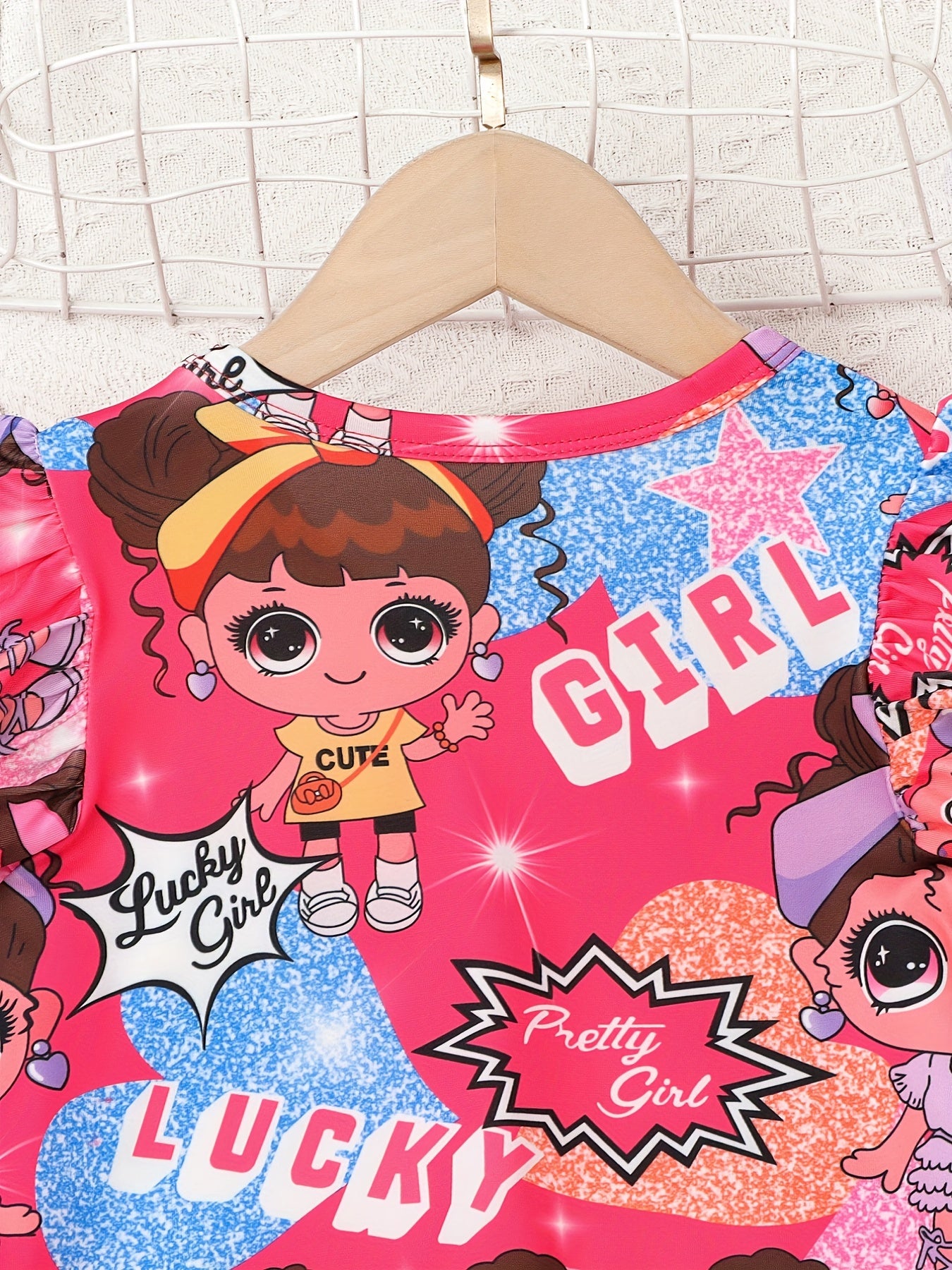Girls Cartoon Stars Print T Shirt Dress For Pajamas Outfit