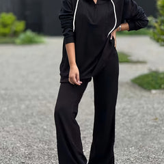 Solid Zip Up Hoodie & Flared Leg Pants 2 Piece Set