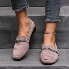 Rhinestone Loafers Square Toe Soft Sole Slip On Low Heels Shoes