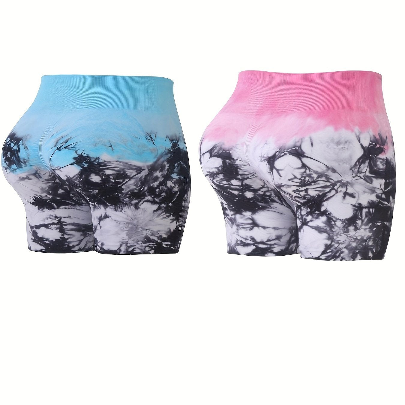 2Pcs Tie Dye Yoga Shorts High Waist Butt Lifting Slimming Fitness Shorts
