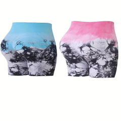 2Pcs Tie Dye Yoga Shorts High Waist Butt Lifting Slimming Fitness Shorts