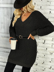 Solid Knit Sweater V Neck Long Sleeve Solid Sweater Women's Clothing