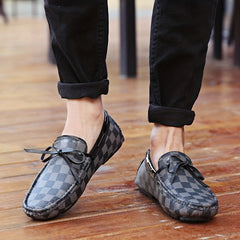 Men's Tassel Bow Tie Slip On Loafers Plaid Shoes