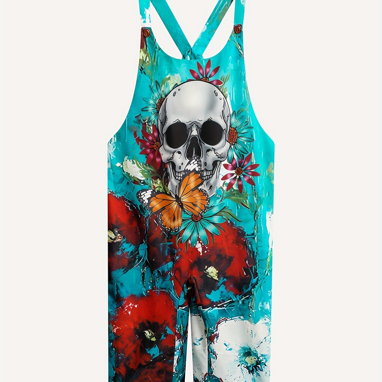 Floral Skull Print Wide Leg Jumpsuit