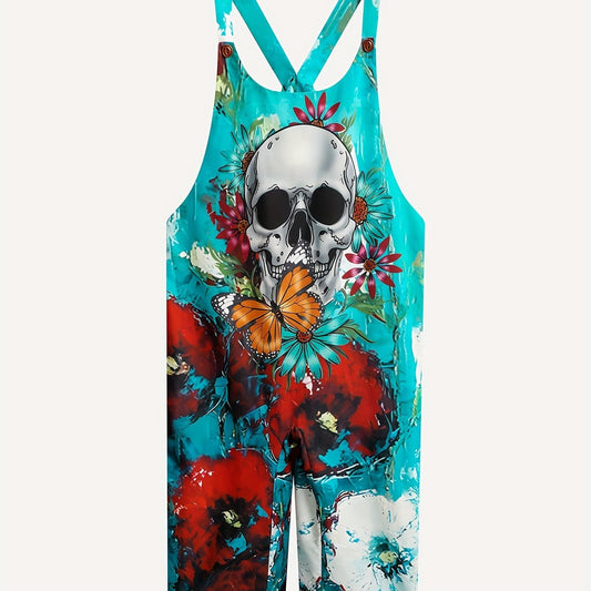 Floral Skull Print Wide Leg Jumpsuit