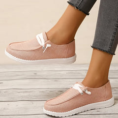 Women's Pink Canvas Lace-Up Loafers Low Top Sneakers