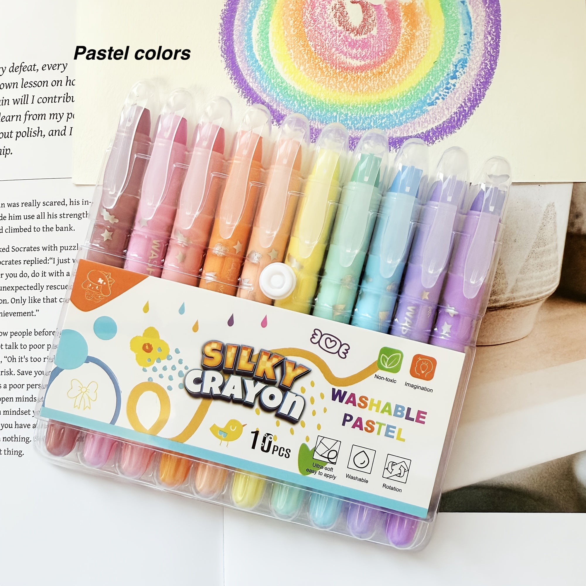 10 Twistable Crayons Glitter & Pastel Shades Non-Toxic Washable Gel
