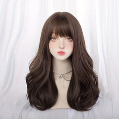 Shoulder Length Wavy Hair Wig with Bangs Curly Synthetic for Cosplay Party