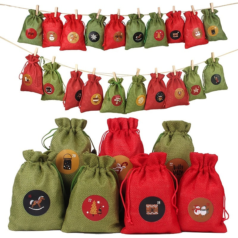 Christmas Advent Calendar Burlap Hanging Gift Bag DIY Candy Storage Pouches