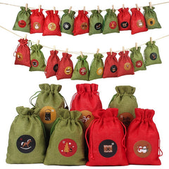 Christmas Advent Calendar Burlap Hanging Gift Bag DIY Candy Storage Pouches