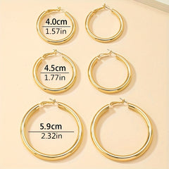 6 Golden Hoop Earrings Hip Hop Style Alloy Jewelry Female Gift Daily