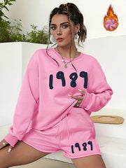 Women's Number Print 2-Piece Set Long Sleeve Sweatshirt & Shorts