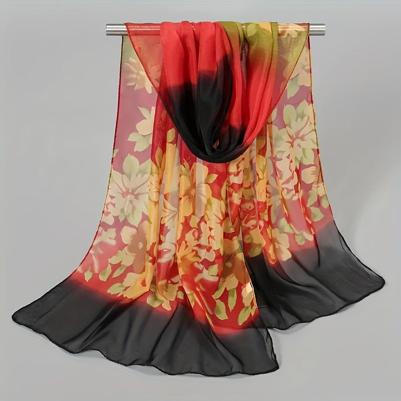 Boho Floral Printed Chiffon Scarf Silky Shawl