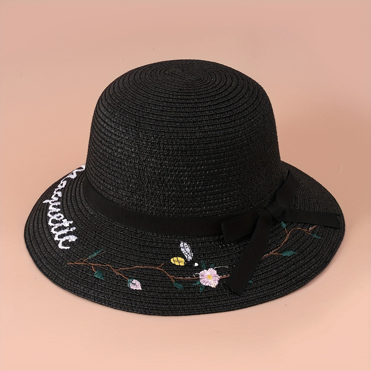 Flower Embroidery Wide Brim Sun Hat UV Protection