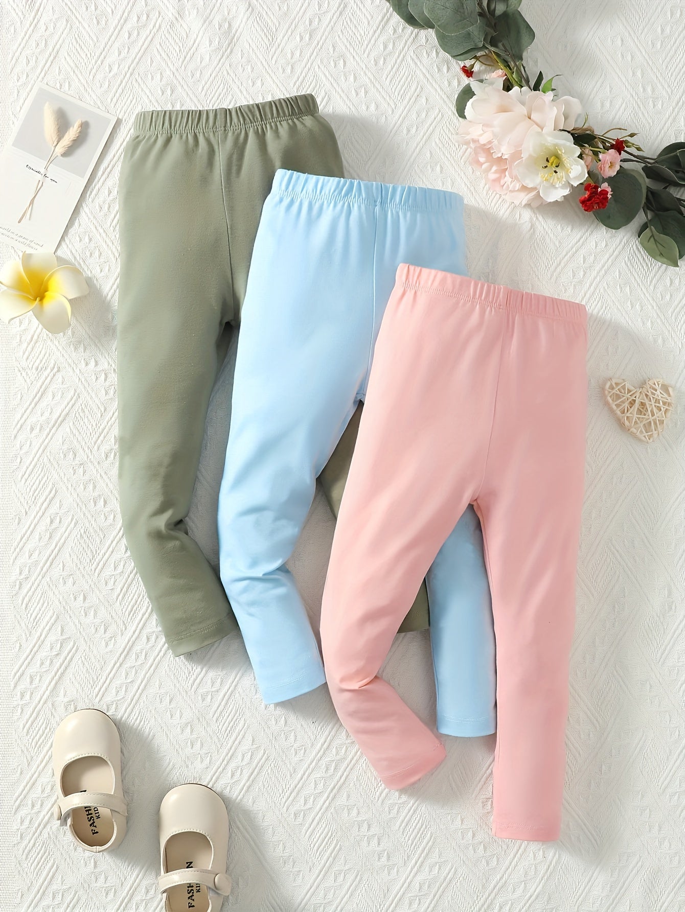 3pcs Toddler Girls Elastic Waist Leggings Set Spring Summer Clothes