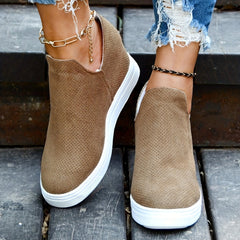 Women's Casual Wedge Loafers Round Toe Height Increasing Slip On Shoes