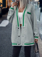 Plunging Button Front Cardigan Casual Loose Fit Long Sleeve