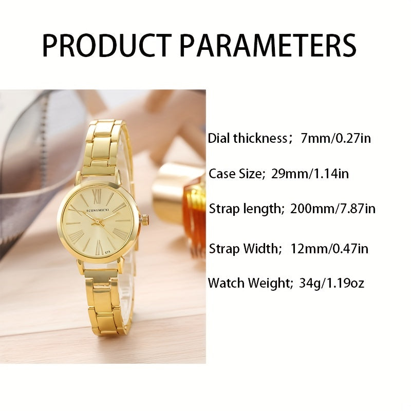 6pcs Roman Golden Steel Band Quartz Watch Set
