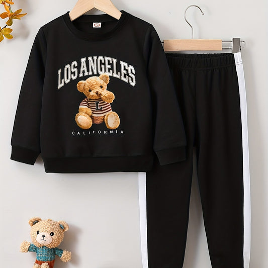 Sweater Bear Pattern Boy's 2pcs Sweatshirt & Sweatpants Set LOE ANGELES