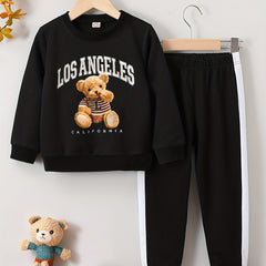 Sweater Bear Pattern Boy's 2pcs Sweatshirt & Sweatpants Set LOE ANGELES