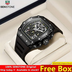 SENSTONE Men's Watch Waterproof Stainless Steel Square Tonneau Watch