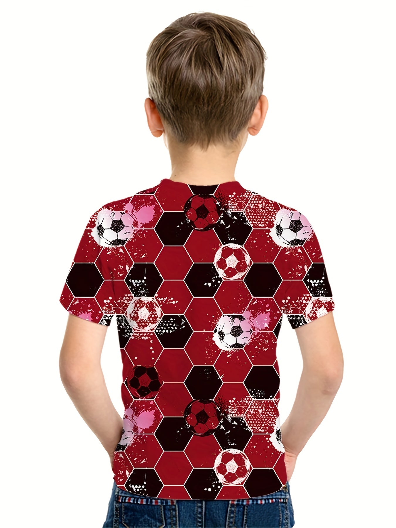 Geometric Football Print Kid's T shirt, Summer Tee