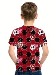 Geometric Football Print Kid's T shirt, Summer Tee