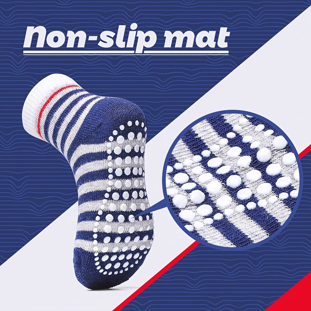 5pairs Baby Non Slip Toddler Socks Cotton Striped Crew Socks For Boys And Girls
