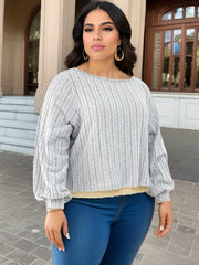 Solid Lantern Sleeve Knit Top