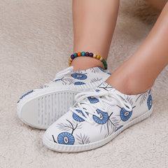 Women's Flower Pattern Sneakers Casual Lace Up Outdoor Shoes