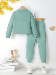 Girl's Solid 2pcs Top & Ribbed Pants Set for Spring Fall
