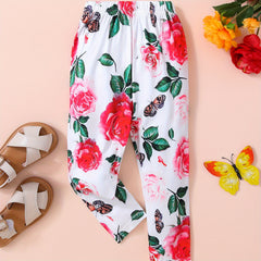Baby Girls Floral Butterfly Elastic Waist Pants for Summer Spring