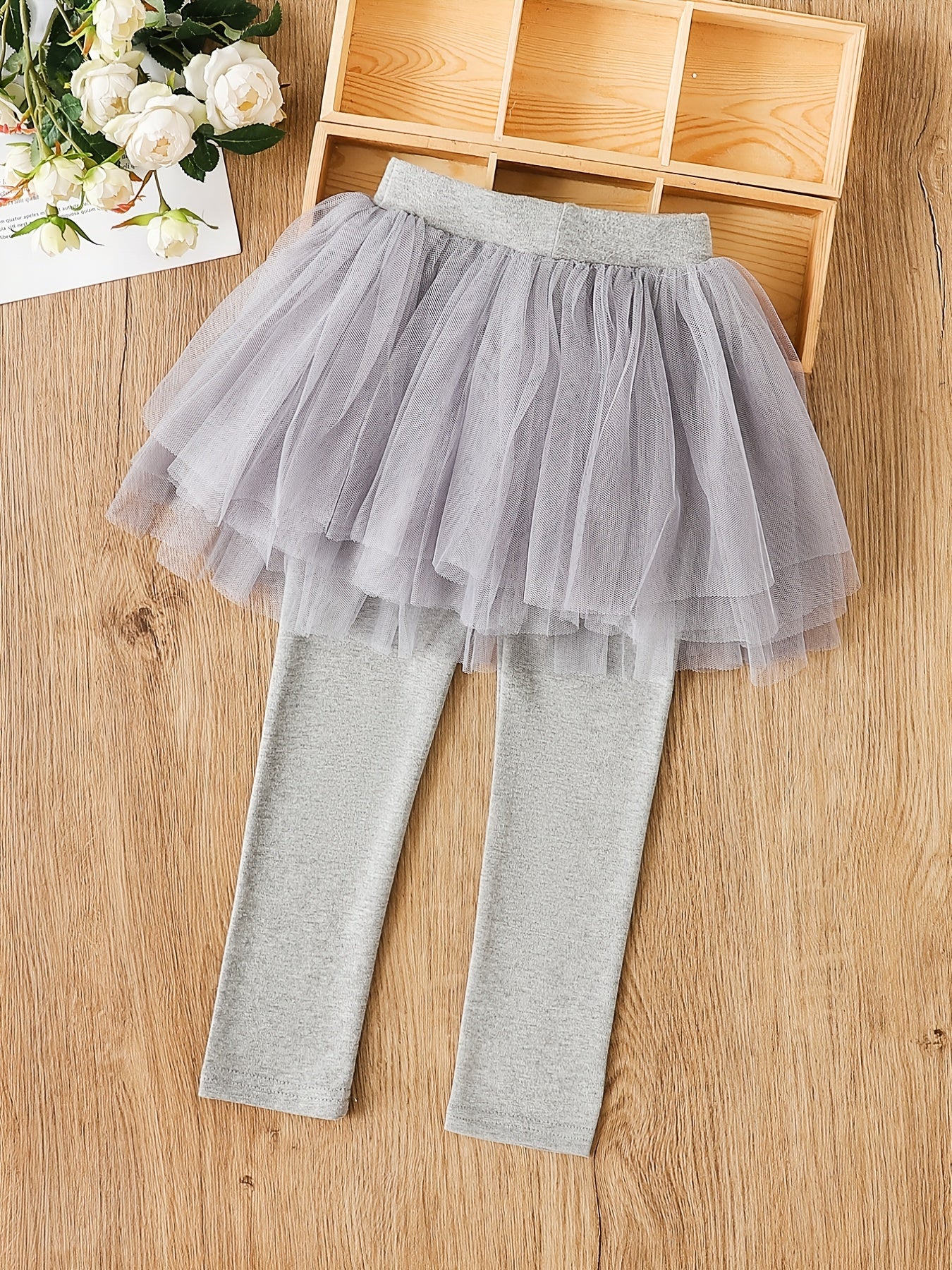 Girls Cotton Footless Leggings With Mesh Tutu Skirt For Winter