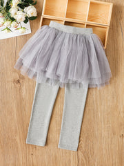 Girls Cotton Footless Leggings With Mesh Tutu Skirt For Winter