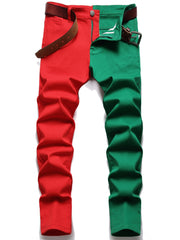 Men's Slim Fit Block Jeans Casual Street Style Stretch Denim Pants